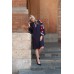 Boho Style Ukrainian Embroidered Classic Dress Navy Blue with Red Embroidery